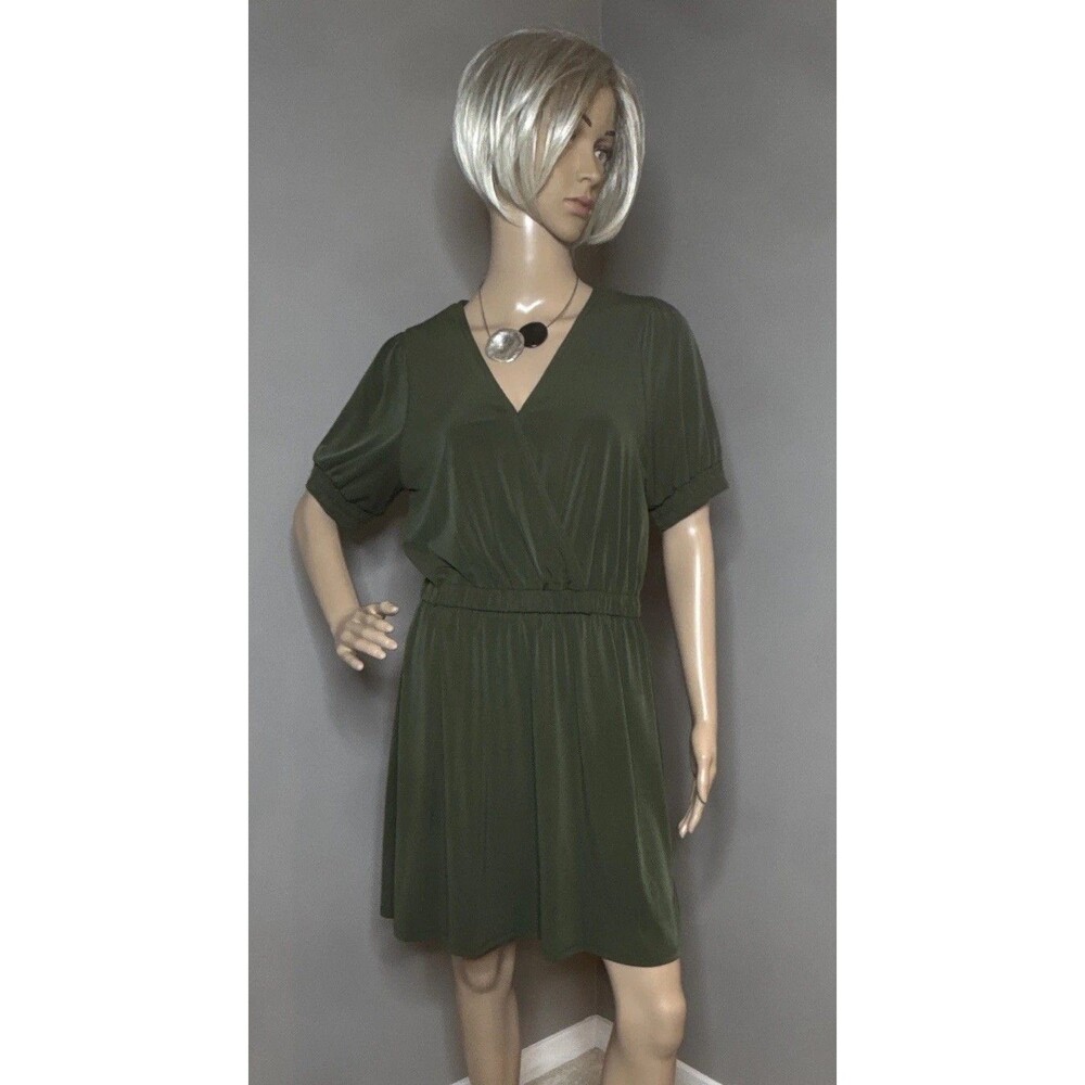 MICHAEL Michael Kors Olive Green Faux Wrap Dress Size Medium V Neck